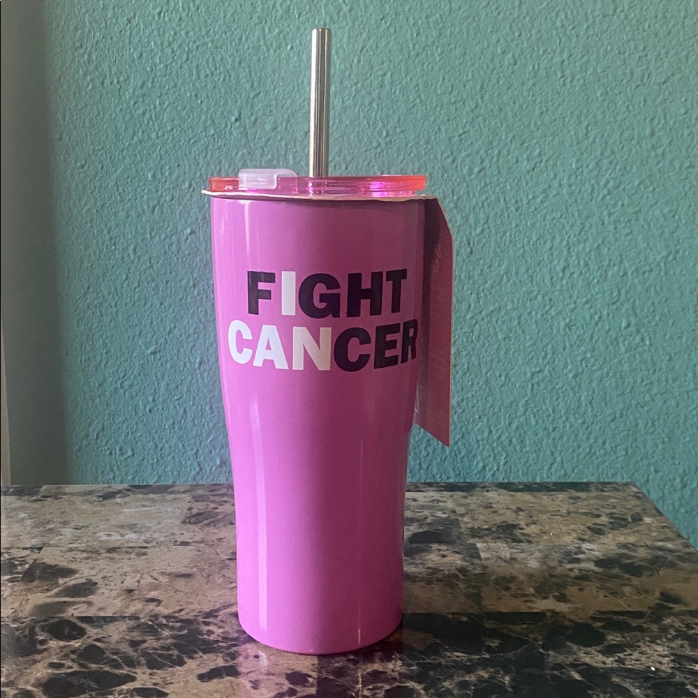 Pink Breast Cancer Tumbler with Straw